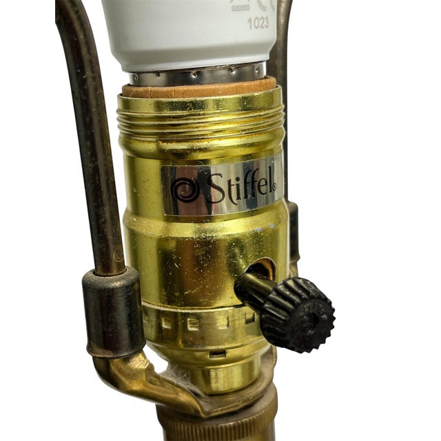1960s Vintage Brass Stiffel Table Lamp W/ Original Shade For Sale - Image 5 of 9