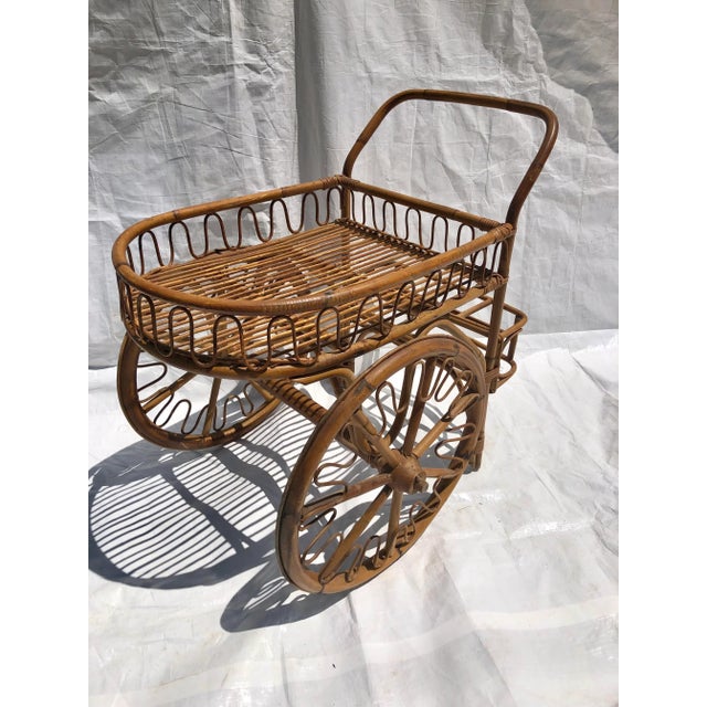 Wood Vintage French Rattan Bar Cart For Sale - Image 7 of 7