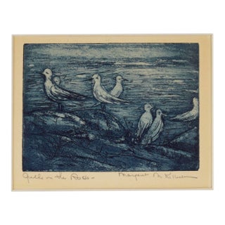 "Gulls on the Rocks" - Original Lithograph by Margaret M. Kilburn For Sale