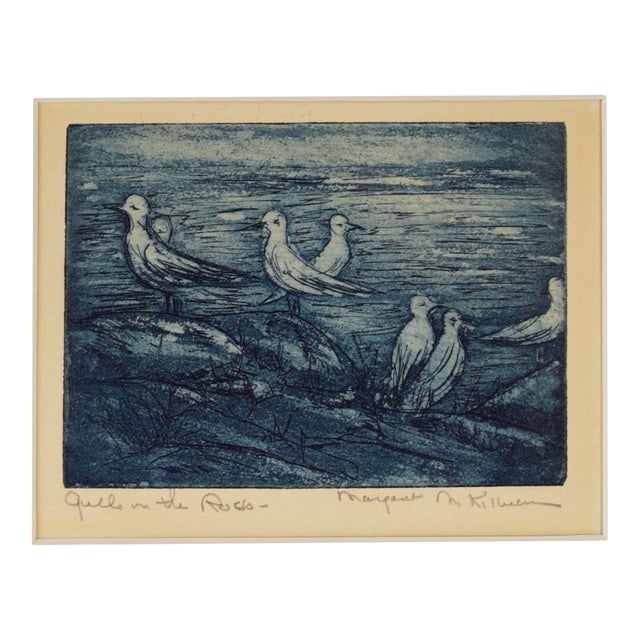 "Gulls on the Rocks" - Original Lithograph by Margaret M. Kilburn For Sale