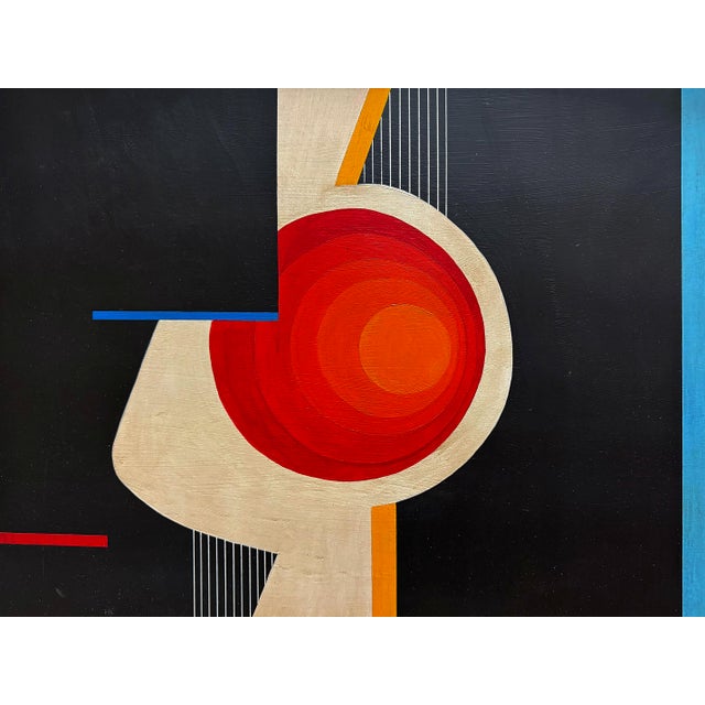 Wood Mid-Century Abstract Op Art Painting, Signed Jean Rets, Framed For Sale - Image 7 of 10