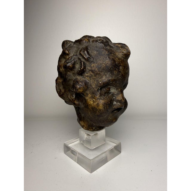 Ceramic Tuscan Artist, Sculpture Depicting a Cherub's Head, 1500, Terracotta For Sale - Image 7 of 17