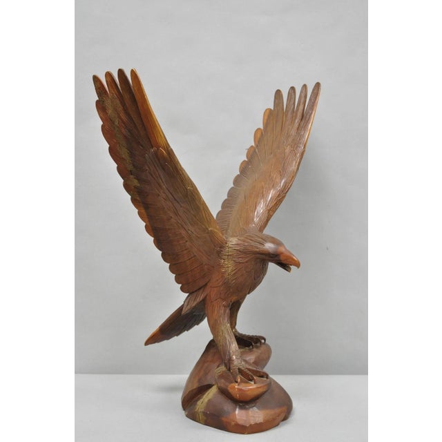 Vintage Black Forest 24" Hand Carved Wood Bald Eagle Figure Statue Sculpture For Sale In Philadelphia - Image 6 of 18