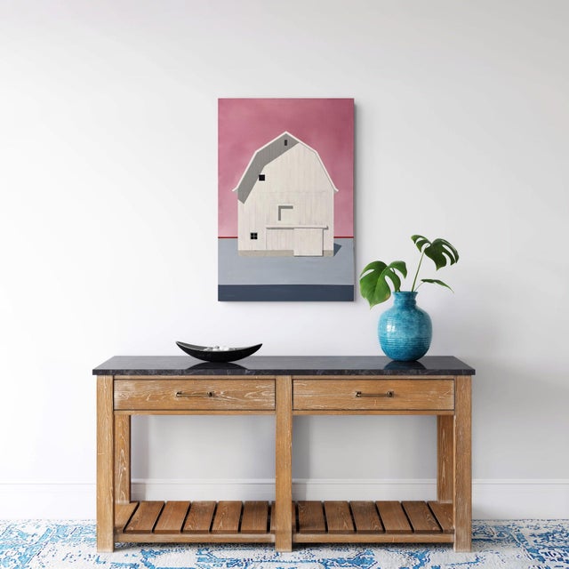 Something Special by Justin Wheatley | Acrylic on Canvas White Barn With Pink Sky For Sale In Denver - Image 6 of 8