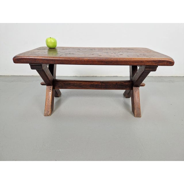Brown Brutalist Oak Cross Leg Coffee Table, 1930s For Sale - Image 8 of 10