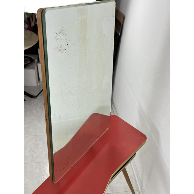 Small and charming Mid-Century console with reclining mirror, 1950s 137 cm high, 80 cm wide and 40 cm deep. Complete and...
