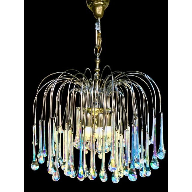 Pair of Blue Iridescent Murano Glass Waterfall Chandeliers For Sale - Image 6 of 8