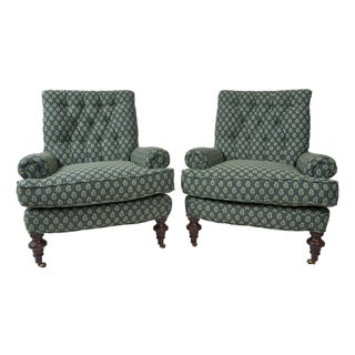Late 20th Century Pair of Ferrick Mason Upholstered Tufted Club Chairs For Sale
