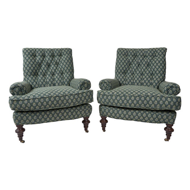 Late 20th Century Pair of Ferrick Mason Upholstered Tufted Club Chairs For Sale