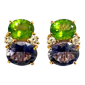 Christina Addison Medium Gum Drop Earrings With Peridot and Iolite and Diamonds