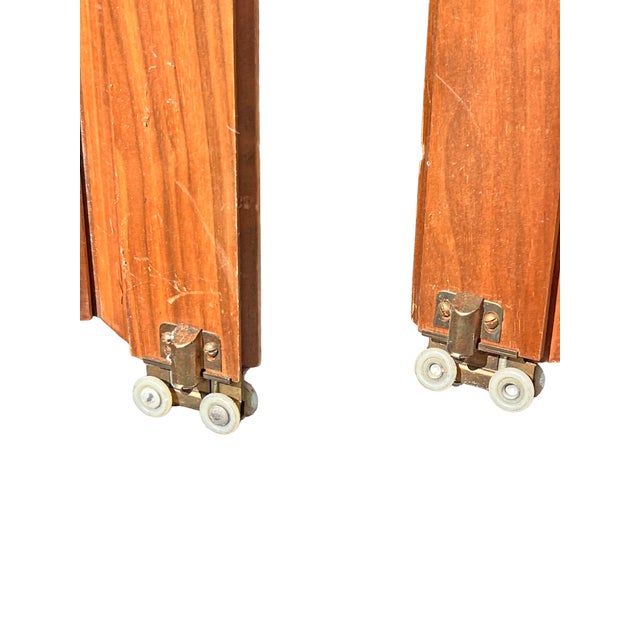 Mid-Century Modern Vintage Bifold Folding Screen Doors on Track Room Divider in Mid Century Modern Design For Sale - Image 3 of 6