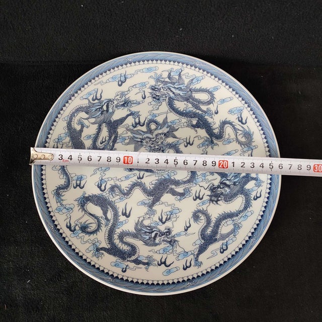 Chinese Ceramic Plate,Blue and White Porcelain Plate Hand Painted Dragon Pattern For Sale - Image 9 of 11