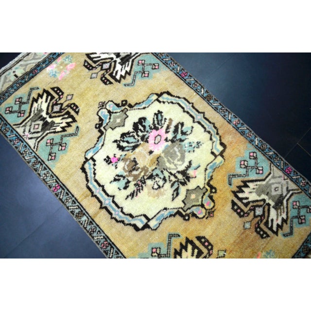Turkish Vintage Floral Design Turkish Rug For Sale - Image 3 of 6