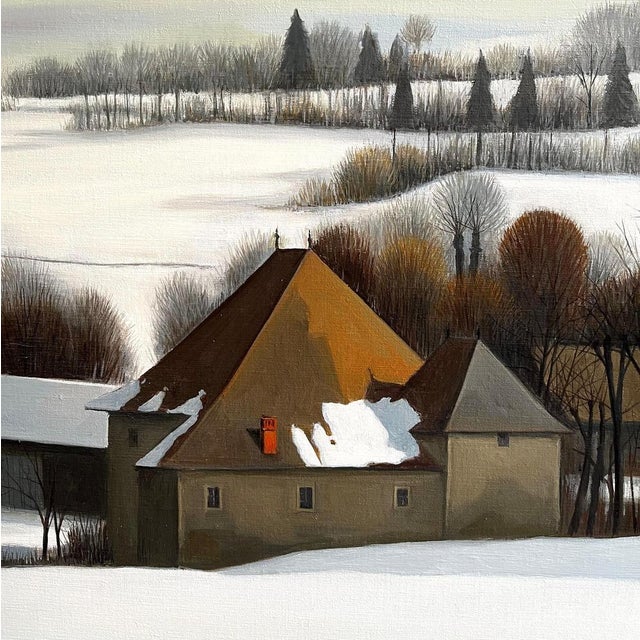 Claude Sauthier, Fortified Farm of Soujet, Oil on Canvas, 1970s For Sale - Image 4 of 15