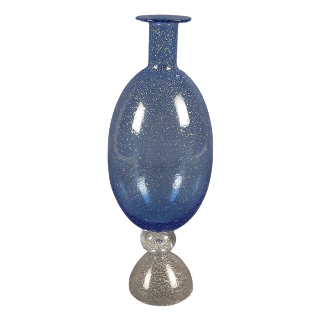 Murano Glass Vase in Blue with Silver Powder Blue, 1970s For Sale