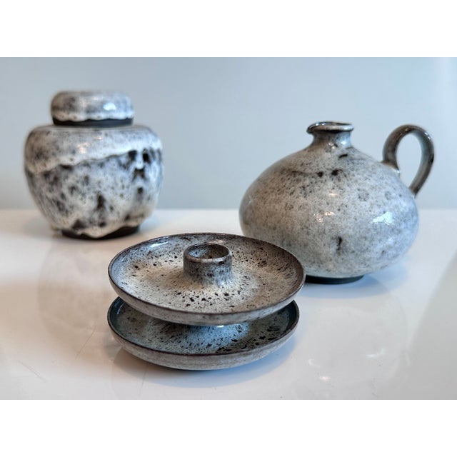 1970s Studio Ceramics Set of Lidded Box, Handled Vase and Two Candlesticks by Serocka, Germany, 1970s, Set of 4 For Sale - Image 5 of 15