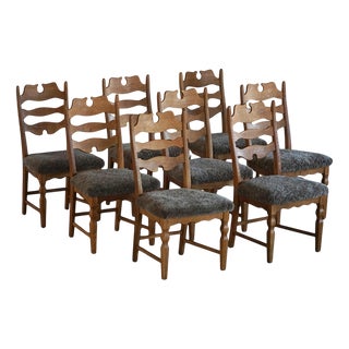 Mid-Century Danish Chairs in Oak & Lambswool by Henning Kjærnulf for E.G. Møbler, 1960s, Set of 8 For Sale