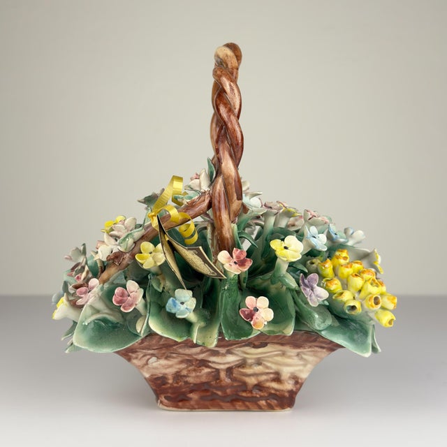 Mid-Century Modern Vintage Ceramic Flower Basket from Capodimonte, Italy 1960s For Sale - Image 3 of 17