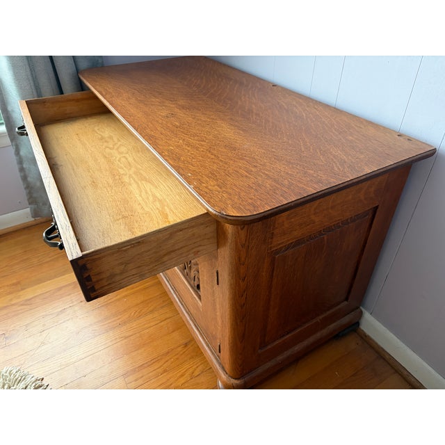 Victorian Antique Victorian Quartersawn Oak Carved Sideboard/Cabinet Circa 1890-1910 For Sale - Image 3 of 6
