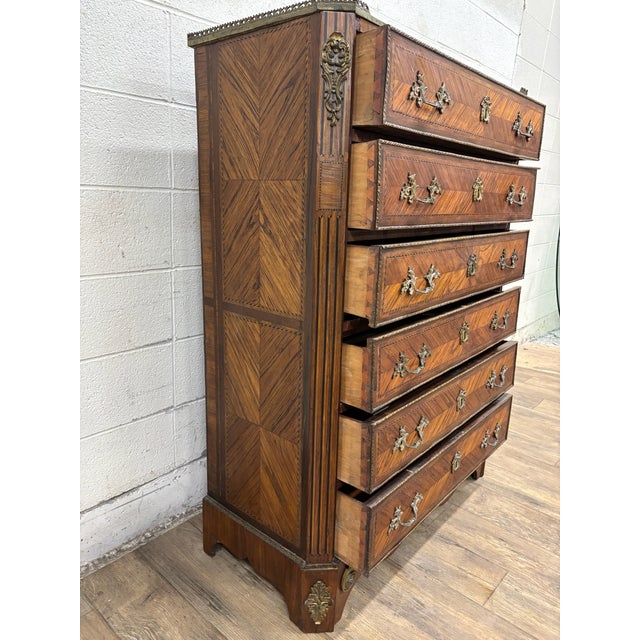 Vintage Kingwood Revival French Louis XV Style Executive Semainier Chest Commode For Sale - Image 11 of 17