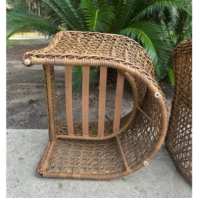 French Style All Weather Woven Rattan Barrel Back Chairs a Pair For Sale In Savannah - Image 6 of 11