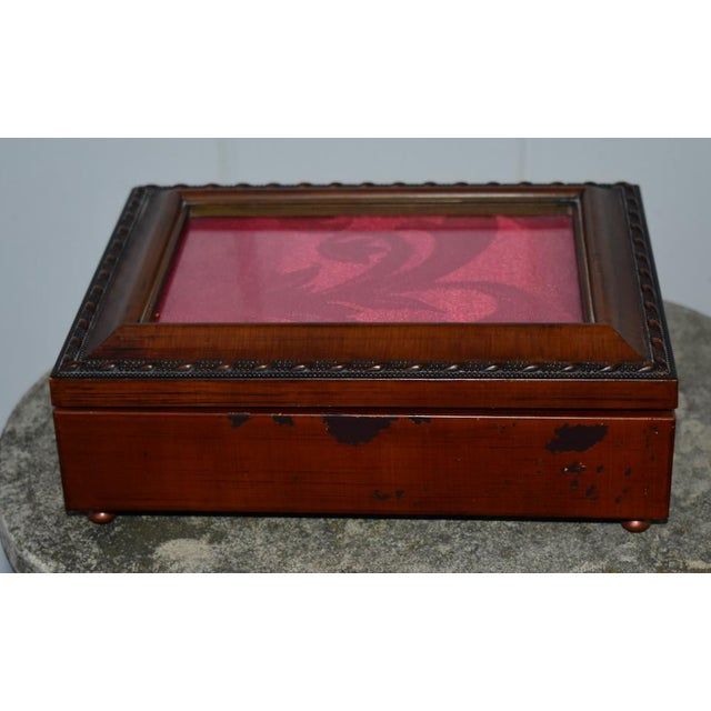 1990s Vintage Mahogany Musical Jewelry Box /Velvet Interior For Sale - Image 5 of 12