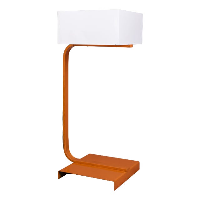 Vintage Space Age Italian Orange Metal and Acrylic Glass Floor Lamp, 1970s For Sale