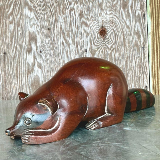 Vintage Boho Carved Wood Raccoon For Sale - Image 9 of 10