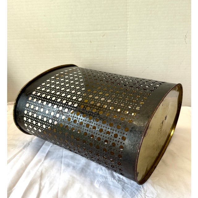 Mid-Century Modern Mid Century 1950s Wiebro Perforated Metal Oval Wastebasket Trash Can For Sale - Image 3 of 11