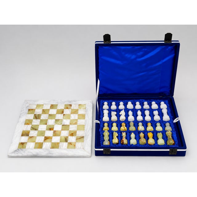 Onyx Handcrafted Marble & Onyx Chess Set With Shiny Wooden Storage Box – 12" Luxury Stone Game Board For Sale - Image 8 of 8