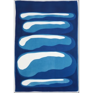 2025, Stacking Stones, Ultramarine Blue, Unique Handmade Monotype Cyanotype on Watercolor Paper, Organic Modern by Kind of Cyan For Sale