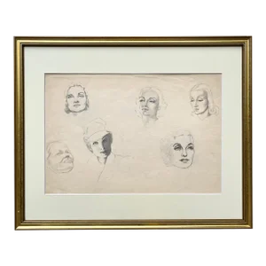 Vintage American Drawing a Study of Beautiful Women's Faces Circa 1930s