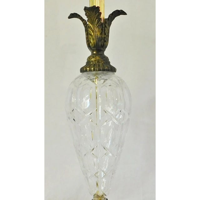 Metal Vintage Mid-Century Tall Cut Crystal Marble Base Gold Metal Table Lamp For Sale - Image 7 of 12