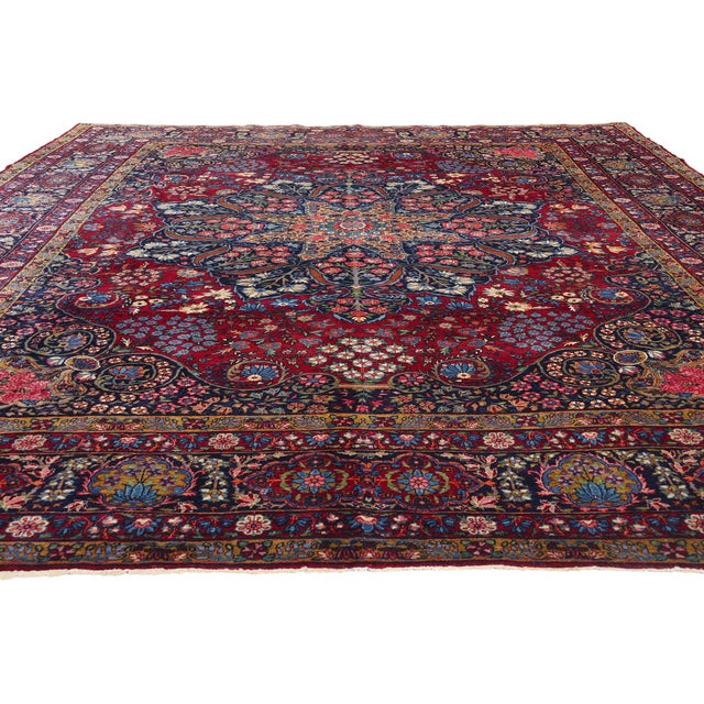 Victorian Antique Persian Yazd Rug - 10'05 X 13'09 For Sale - Image 3 of 9