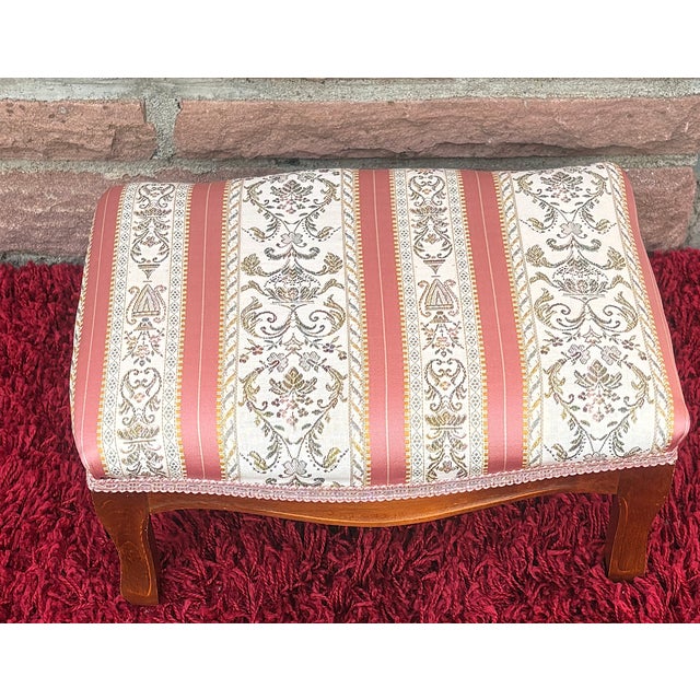 Louis Philippe Charles X Style Wooden Stool with Fabric Cover, 1960s For Sale - Image 3 of 4