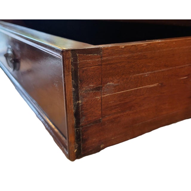 19th C English Executive Mahogany & Gold Tooled Leather Top Partners Desk For Sale - Image 12 of 13