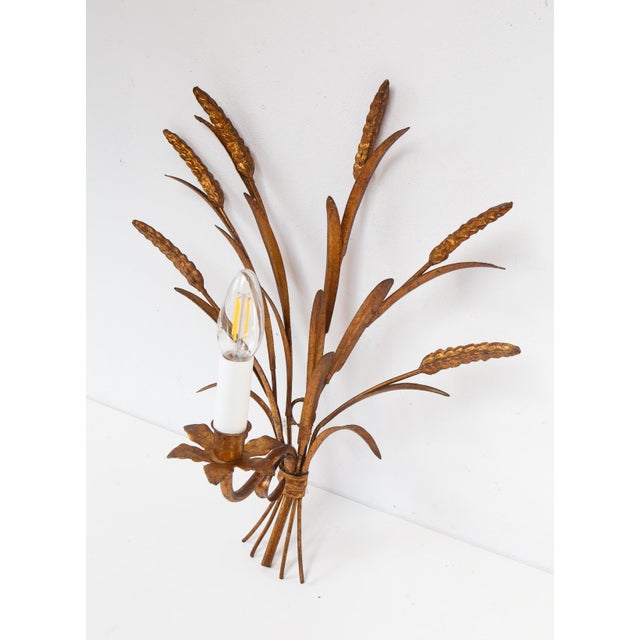 Italian Gilt Metal Wall Sconce with Leaves and Ears of Wheat, 1960s For Sale - Image 4 of 7