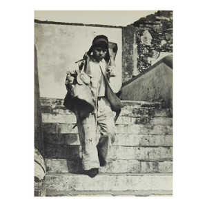 Vintage Mid Century Worker & Stone Building Photograph