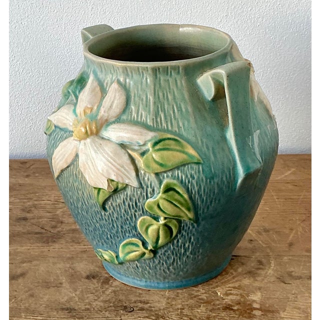 Mid 20th Century Vintage Boho Roseville Green Vase For Sale - Image 5 of 11