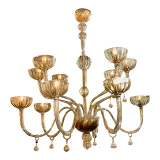 Large Scale 2 Tier Murano Glass Chandelier in Fume Glass For Sale
