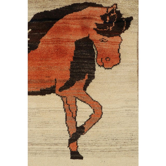 1950s Vintage Persian Rug in Beige With Horse Pictorials by Rug & Kilim For Sale In New York - Image 6 of 8