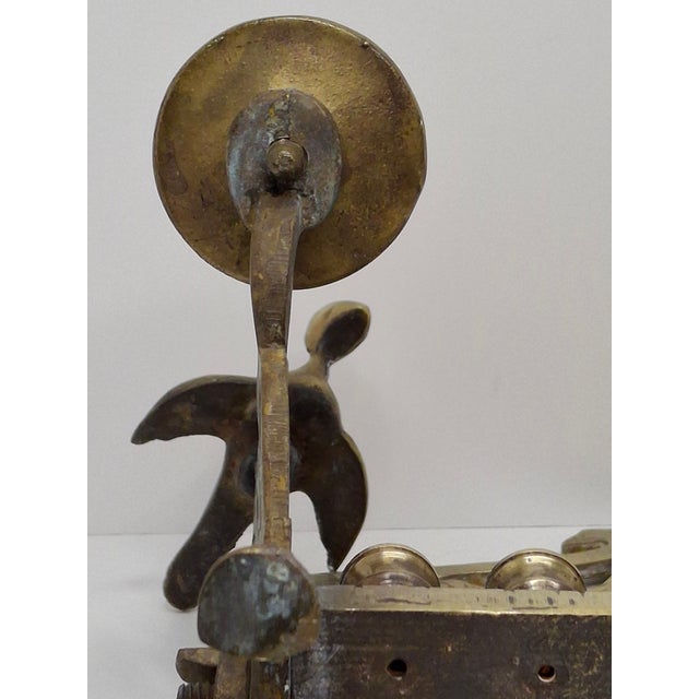 Antique 19th C. Polish Brass Bench Menorah Hanukkah Lamp Lions Birds Openwork For Sale - Image 16 of 18