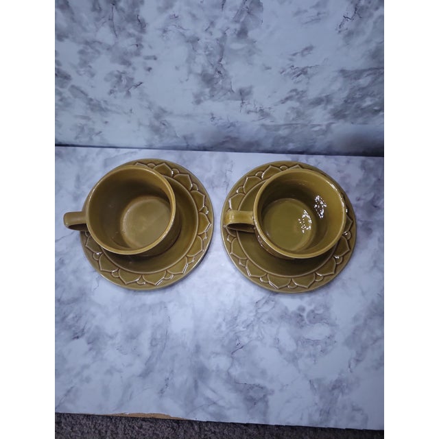 1980s Golden Seville Stoneware Coffee Mugs Saucers For Sale - Image 4 of 10
