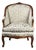 Antique French Louis XV Rococo Style Bergère Arm Chair in Newer Damask Upholstery C. Mid 19th Century For Sale