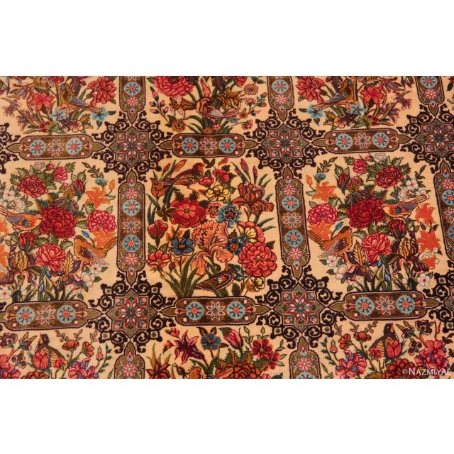 Persian Nazmiyal Collection 1950s Floral Garden Vintage Silk Persian Qum Rug For Sale - Image 3 of 7