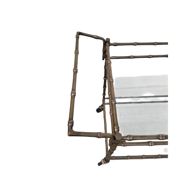 Vintage Faux Bamboo Italian Tea Bar Cart Bronze Server Console Maison Style For Sale In Philadelphia - Image 6 of 18