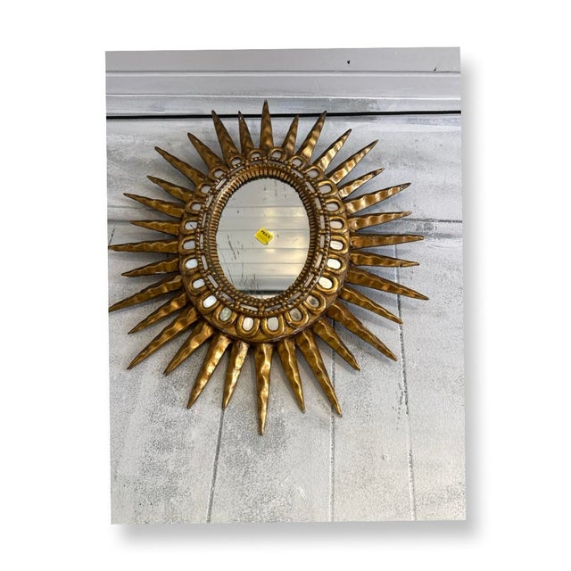 Vintage Italian 19 Century Gilded Wood Sunburst Mirror