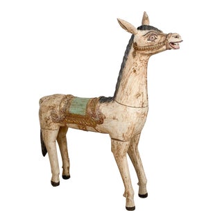 Early 20th Century Large Painted Wood Horse, India For Sale