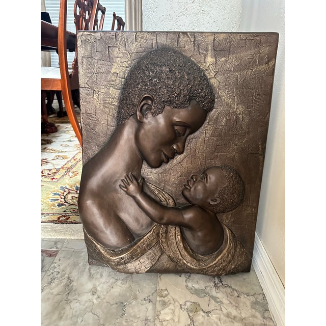 Bonded Bronze Sculptured 3 Dimensional Artwork of Mother & Child 24”x18”c1” (Very Heavy) For Sale - Image 4 of 7