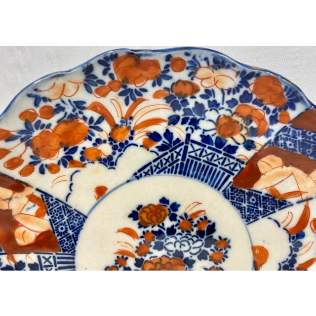 Antique Hand Painted Imari Plate With Scalloped Edges and Vibrant Floral Pattern From Japan - Circa 1900 For Sale In Dallas - Image 6 of 12